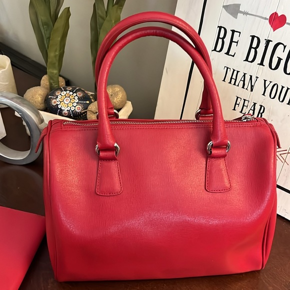 Authentic New Furla Elena Medium Leather Satchel Bag and Wallet in Ruby Red EUC - Picture 11 of 16